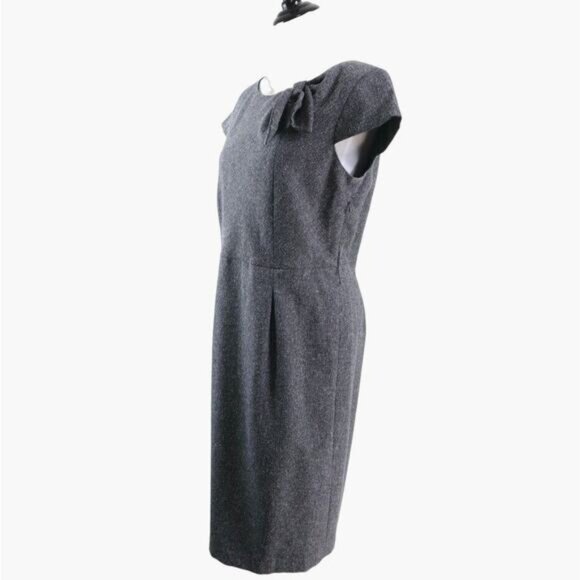 Oscar de la Renta Size 10 Bow Tweed Sheath Dress Cap Sleeve Gray - Picture 2 of 11